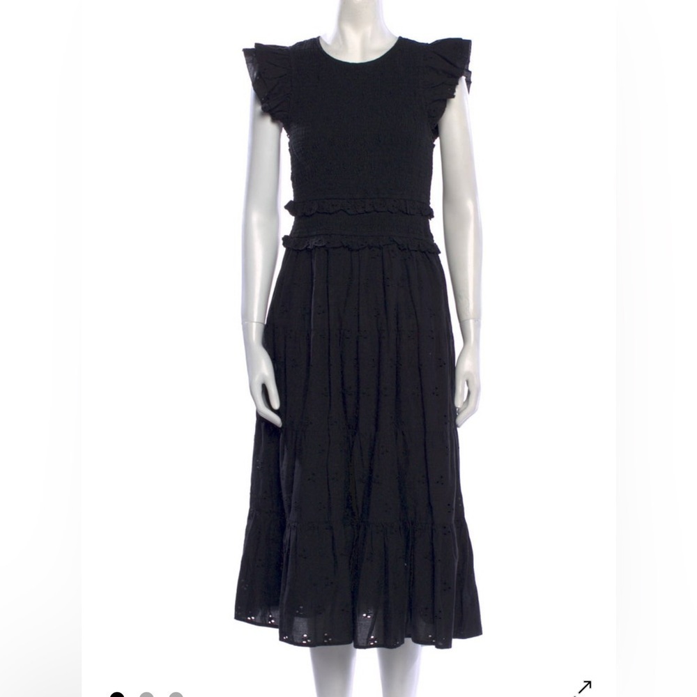 CLEOBELLA CREW NECK MIDI SMOCKED DRESS BLACK SIZE XS